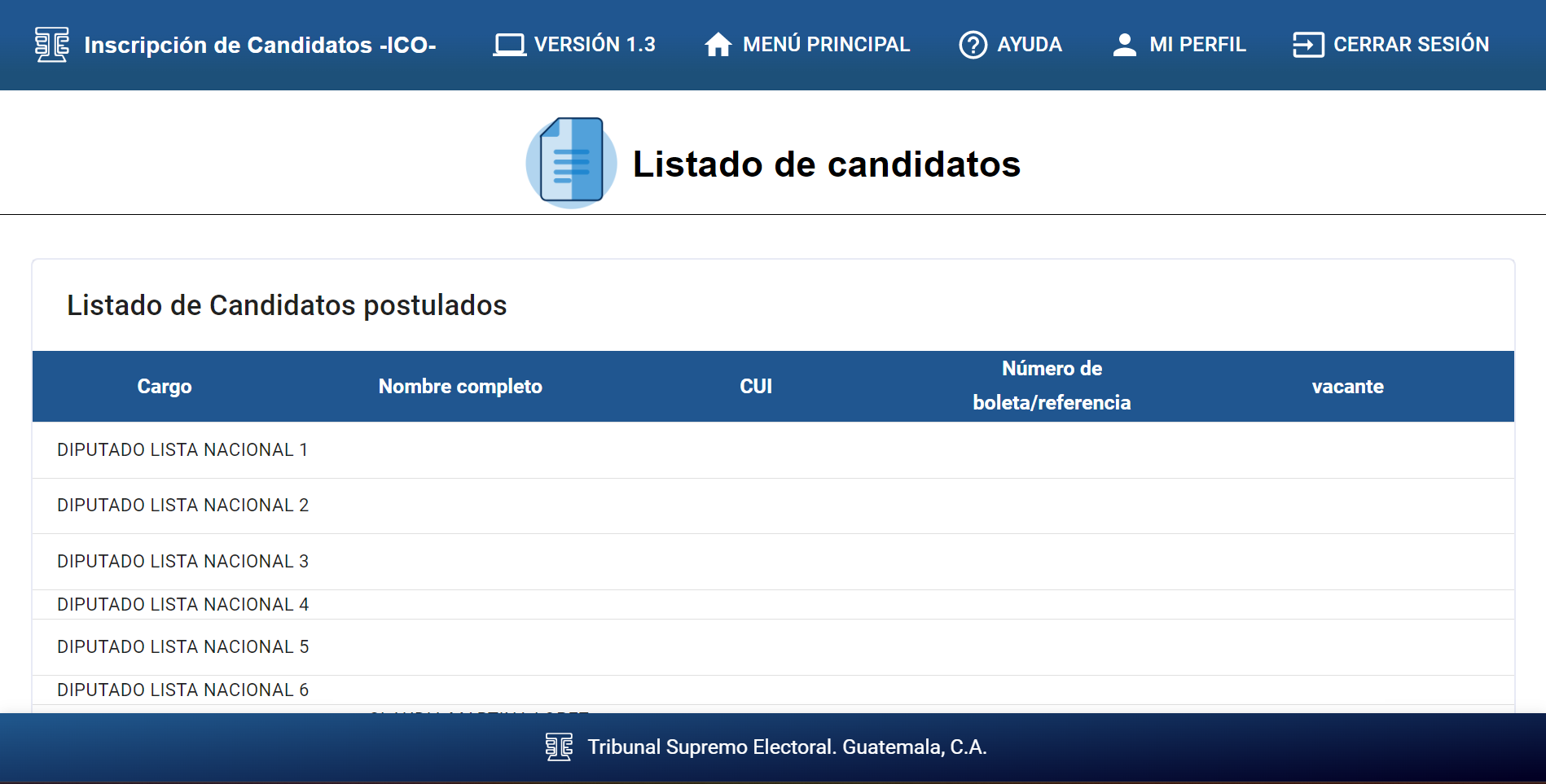 Diputados Lista Nacional Ayuda del Portal Web TSE